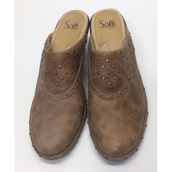 Sofft Brown Clogs Women’s 9M Brown Leather Studded Mule Boho Slip On Shoes - Picture 1 of 10